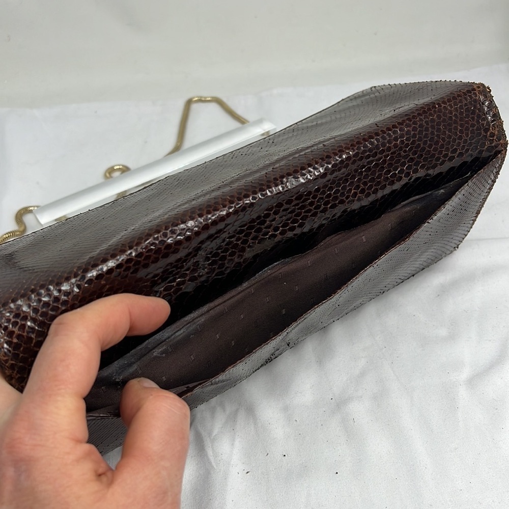 Brown Python Structured Long Clutch Shoulder Bag … - image 8